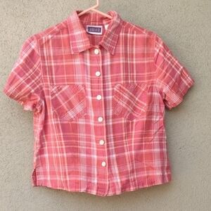 VTG Erika Pink Orange Plaid Short Sleeve Cotton Button-up Shirt Women's Medium